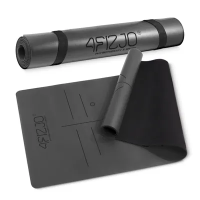 Produktbild von 4FIZJO Fitnessmatte mit Tragegurt, 183x61x0,4 cm, Naturkautschuk PU, Rutschfest, Schwarz