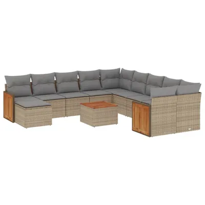 Image de vidaXL Ensemble de 12 canapés de jardin avec coussins Beige Poly Rattan