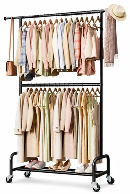 Image de Porte-vêtements robuste, capacité de charge de 210 kg, équipé de roulettes, pour une utilisation à la maison ou en magasin