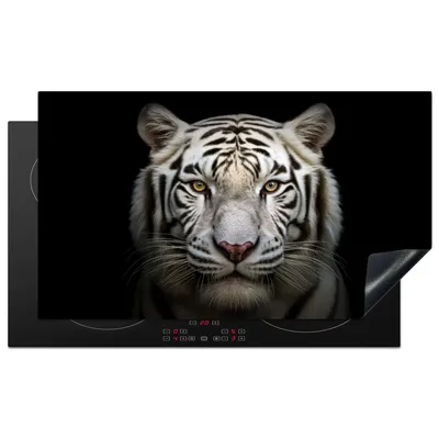 Produktbild von KitchenYeah© Herdabdeckplatte Tiger - Tiere - Porträt - Schwarz , 90x52cm, Küche Deko, Glaskeramikkochfeld Herdabdeckung, Abdeckplatte fùr Kochfeld