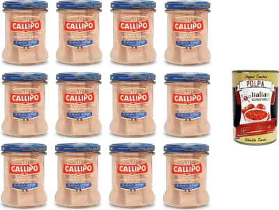 Produktbild von Callipo Filetti di Tonno al naturale in acqua di mare Natürliche Thunfischfilets in Aquamaris-Meerwasser 12x170gr + Italian Gourmet polpa 400g