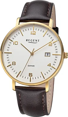 Produktbild von Regent Herren Uhr Lederarmband Leder Armbanduhr Analog dunkelbraun URF1517