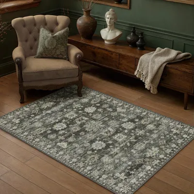 Productafbeelding van Omgoods - Vintage vloerkleed 80x150 cm - Machinewasbaar en antislip voor woonkamer en kantoor