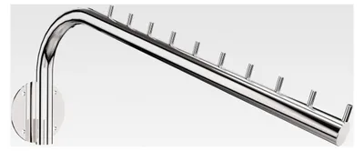 Produktbild von Schräge Kleiderstange zur Wandmontage, chrom, Garderobenstange L45 cm mit 10 stabilen Kleiderhaken, Wand-Abhänger für Textilien und Accessoires