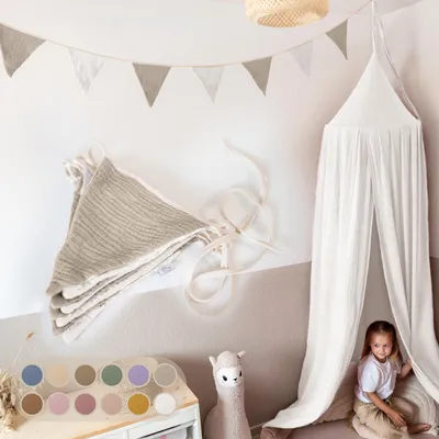 Produktbild von Handgemachte Wimpelkette für Kinderzimmer aus Musselin Baumwolle