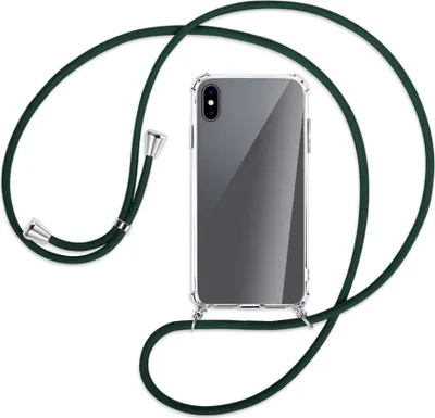Produktbild von Handykette Backcover-Schutzhülle mit Band (Metall silberfarben) für Apple iPhone XS Max - dunkelgrün