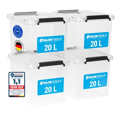 Produktbild von ATHLON TOOLS 4 x 20L Aufbewahrungsboxen mit Deckel - blau