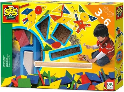 Produktbild von SES Creative 00941 Hämmerchen Tick - Klassisches Nagelspiel für Kinder, Mit Korkplatte und bunten Formen ab 3 Jahren, 3 Jahr(e), Holz, Mehrfarbig