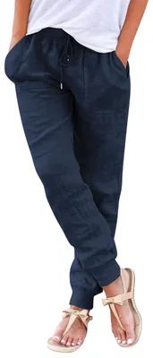 Produktbild von Livonmone Hose Damen Sommer Casual Baumwolle Leinen Stoffhose Einfarbig Freizeit