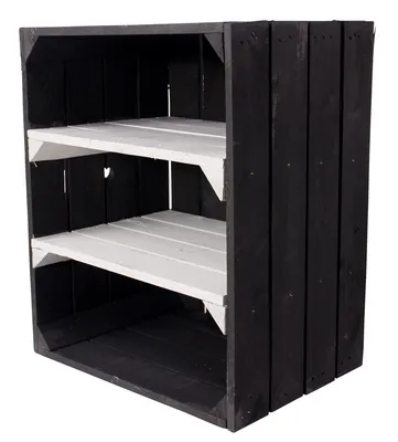 Produktbild von Schwarze Holzkiste mit 2 weißen Mittelbrettern quer 50cm x 40cm x 30cm Obstkisten Weinkiste schwarz mit weissen Garten Zwischenbrettern Schuhregal Küchenregal Natur