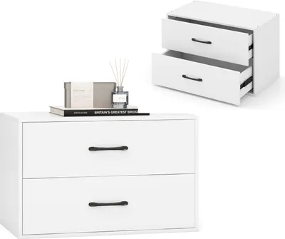 Produktbild von KOMFOTTEU Kommode mit 2 Schubladen, Sideboard stapelbar, Schubladenkommode mit Kippschutz, Aufbewahrungsschrank aus Holz, Schubladenschrank für Schlafzimmer, Wohnzimmer, 60 x 34 x 38 cm (Weiß)