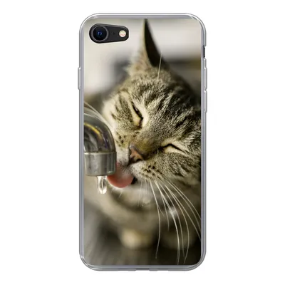 Produktbild von MuchoWow® Handyhülle Schutzhülle Hülle für iPhone 7 Katze - Wasserhahn - Getränk Silikon Softcase Handy Hülle - Kartenhalter