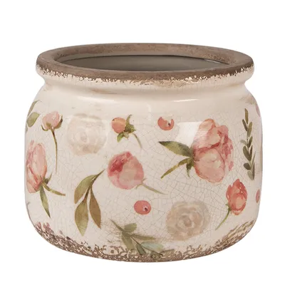 Image de Clayre & Eef Pot de fleurs Ø 20x15 cm Beige Rose Céramique Fleurs