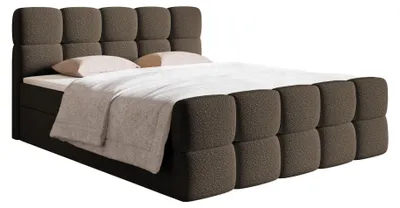 Produktbild von Selsey Cloudy - Boxbett 180x200 mit Bettkästen, Matratze, Topper, Bouclé-Bezug, braun