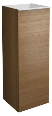 Zdjęcie produktu dla Szafka stojąca burgbad Fiumo, wymiary: 35 x 32 x 96 cm, 1 drzwi, zawiasy lewe, z uchwytem G0223, z białym pojemnikiem wewnętrznym
