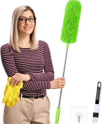 Imagen del producto de Manguera telescópica verde para limpieza de polvo con cepillos, lavable, paquete de 2 unidades