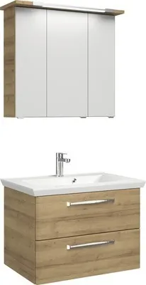 Produktbild von Pelipal Badmöbel-Set Kumba BxHxT 80 x 200 x 51 cm Frontfarbe eiche riviera mit Mineralguss-Waschtisch weiß 99.77022547