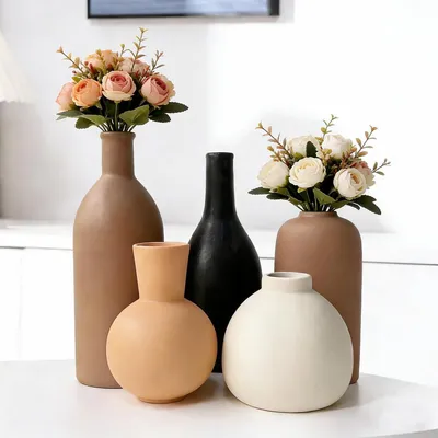 Immagine prodotto di Set di 5 vasi in Vetroceramica, color marrone, stile nordico, ideali per pampas e fiori secchi