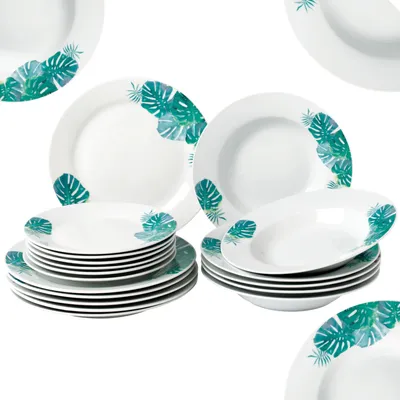 Obrázok produktu pre Festa Italia, súprava tanierov Modena, kvet Monstera, 18 kusov, biely porcelán, večera