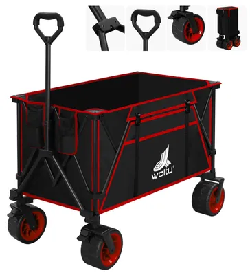 Produktbild von Transportwagen - Faltbarer Bollerwagen - 120 kg Tragkraft - Bremsen - Geländegängige Räder - Für Camping und Garten - Rot