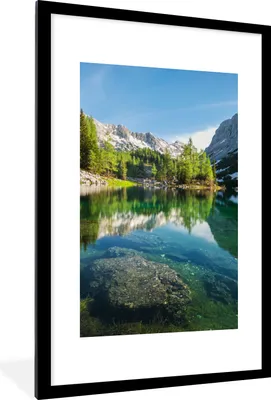 Produktbild von MuchoWow® Gerahmtes Poster Wasser - Berge - Felsen 60x90 cm - Poster mit Schwarzem Bilderrahmen Wandposter Rahmen Foto Bilder - Dekoration - Wandposter Wohnzimmer - Hochwertig