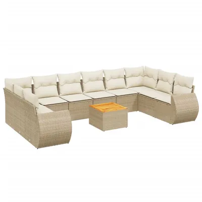 Produktbild von vidaXL 11-tlg. Garten-Sofagarnitur mit Kissen Beige Poly Rattan