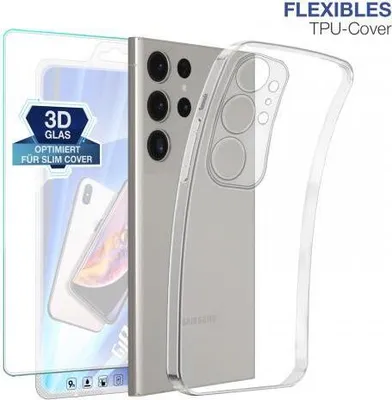 Produktbild von TPU-Hülle Transparent für Samsung Galaxy S23 / S23 Ultra - Modellkompatibilität: Für Samsung Galaxy S24 Ultra - Displayglas: Mit 9H Displayglas