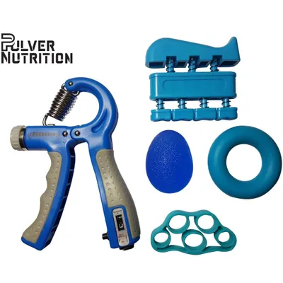 Produktbild von Pulver® – 5-teiliges Kraft- und Regenerationsset – Fingertrainer – Handgelenktrainer – Handtrainer – Handtrainer – Griffring – Griffball – Fingerwider