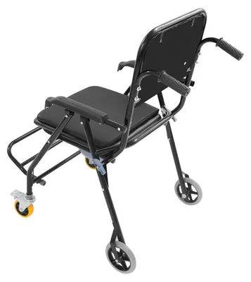 Produktbild von Dusch- und Toilettenstuhl - Fahrbarer Kommodenstuhl - 150 kg Tragkraft - 4 Räder (2 fest, 2 schwenkbar mit Bremse) - Stahlrahmen - Gold