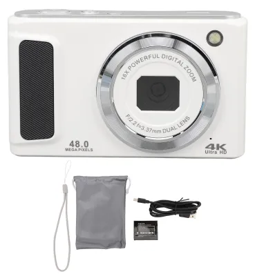 Obrázok produktu pre Digitálny fotoaparát 4K UHD, 2,8-palcový IPS displej, 16-násobný zoom, automatické zaostrovanie, duálny 48 MP fotoaparát, vlogovanie, kompaktný, biely