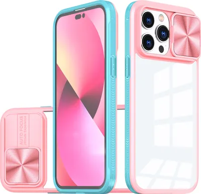 Produktbild von Hülle für iPhone 14 Pro Max Transparent TPU Bumper Schutzhülle mit Schiebe Kamera Schutz Pink