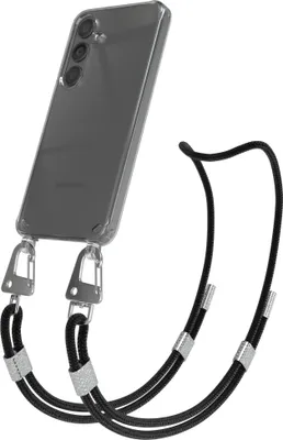 Produktbild von EAZY CASE Handykette für Samsung Galaxy S24, Transparente Silikonhülle mit Band, Clear Case, abnehmbar in  Schwarz