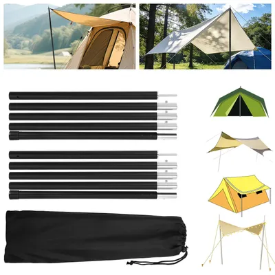 Produktbild von Faziango 4pcs Zeltstangen 2m Schwarz Tarpstange Sonnensegel Stange Alu Aufstellstangen