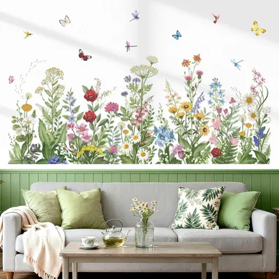 Image de Autocollants muraux décoratifs avec des fleurs et des plantes