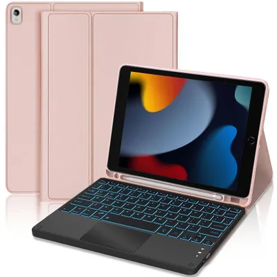 Image de Coque Clavier pour iPad 10,2 Pouces (2019/2020/2021) Synthécuir Rose avec Clavier Rétroéclairé Bluetooth