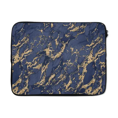 Produktbild von MuchoWow® Laptop Hülle 15 Zoll Blau - Gold - Muster - Marmor Laptoptasche - Laptoptasche - Sleeve - Rundum-Schutz