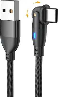 Zdjęcie produktu dla INF 2 szt. Kabel USB do Type-C 180° Obrotowy Kabel do Ładowania i Transferu Danych - Nylonowy Oplot, Szybkie Ładowanie Czarny 1 m