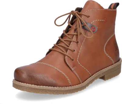 A single brown leather boot is shown against a white background.