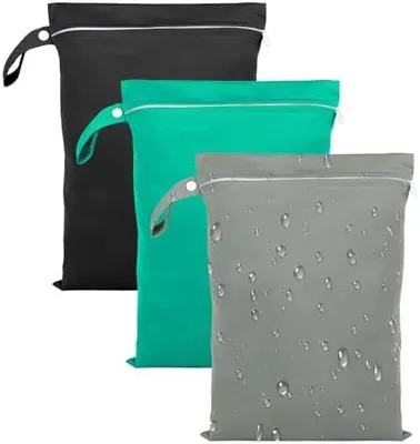 Produktbild von 3 Stück Nasstasche, 40 x 30 cm Wäschesäcke Schwimmsachen, Wasserdichter Beutel Wet Bag mit Reißverschluss, Wiederverwendbar Reise Nassbeutel Schwimmen für Badeanzüge, Strandtücher(Gray Green Black)