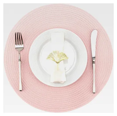 Produktbild von Runde Platzsets 4er Set, Abwaschbare Tischmatten rutschfest und hitzebeständig, 37 cm Durchmesser für Esstisch (Rosa)