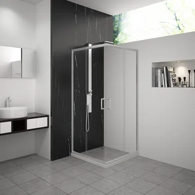 Produktbild von Duschkabine 90x90 MARWELL FERMO II chrom Eckeinstieg - 90x90x195cm - Glasdusche mit Eckeinstieg und Gleittüren - justierbares Wandprofil - hochwertige Aluminiumprofile
