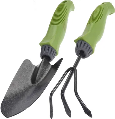 Produktbild von Gartenwerkzeug-Set aus Metall, Handgrubber und Blumenkelle