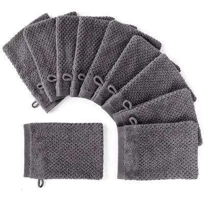 Produktbild von Pure Label 10-TLG Waschhandschuh Waschlappen Set mit Anhängeschlaufe aus 100% Baumwolle, saugstarkund weich | 10 Waschlappen 16x21cm, Anthrazit - Grau