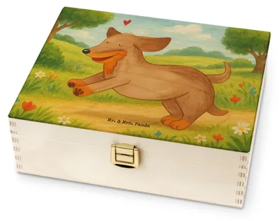 Produktbild von Mr. & Mrs. Panda Tee Box Hund Dackel Design - Weiß - Geschenk, Hundemotiv, Teebox, holz, für Paare, Teedose, Herz, Dachshund, Hunde, teebeutelbehälter