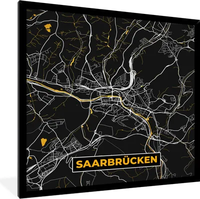 Produktbild von MuchoWow® Gerahmtes Poster Schwarz und Gold - Stadtplan - Saarbrücken - Deutschland - Karte 40x40 cm - Poster mit Schwarzem Bilderrahmen Wandposter Rahmen Foto Bilder - Mit Rahmen - Wanddekoration Schlafzimmer