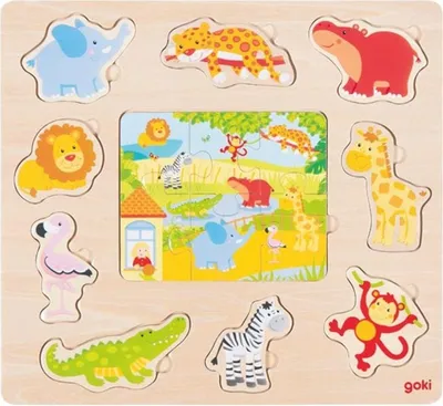 Obrázok produktu pre Drevené puzzle GOKI + puzzle zvieratká zo zoo