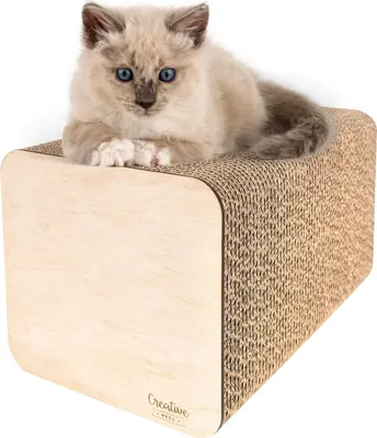 Produktbild von Creative Pets Katzen Kratzbrett Kratzpappe verstärkt mit Sperrholz | Natürlicher Kratzbaum 37 x 21,5 x 21,5 cm