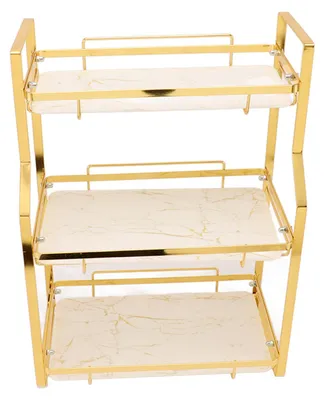 Image de Etagère de rangement pour salle de bain Etagère de rangement murale pour salon chambre cuisine blanc et or 3 niveaux
