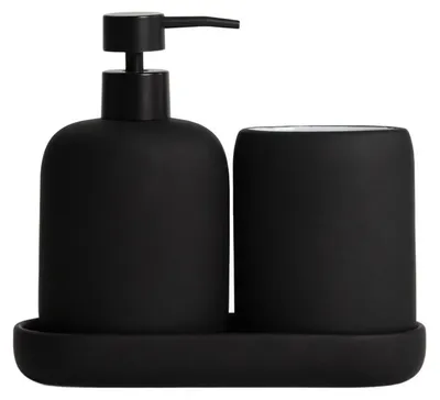 Obrázek produktu pro Koupelnová sada HOMLA LINEA MAT – dávkovač, kelímek, podnos 9,2 × 6,6 × 11,6/16,6/9,7 × 5,6 × 11,1/20 × 7,9 × 2,6 cm