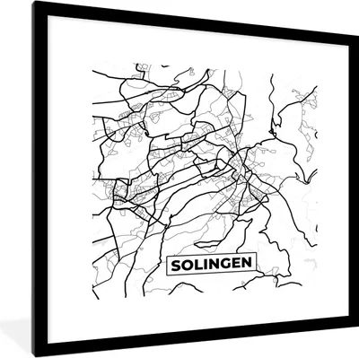 Produktbild von MuchoWow® Gerahmtes Poster Solingen - Karte - Stadtplan 40x40 cm - Poster mit Schwarzem Bilderrahmen Wandposter Rahmen Foto Bilder - Poster - Plakat im Rahmen